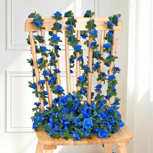 9 Pack 72 FT Artificial Flower Garland Fake Blue Roses Vines Silk Flowers - Image 5