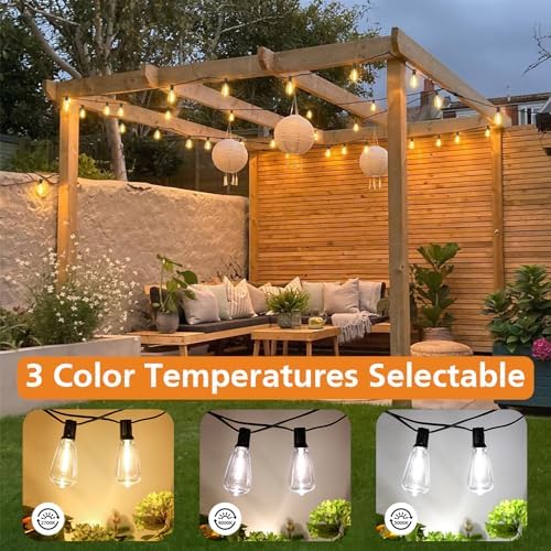 Brightever Dimmable Outdoor String Lights with Remote, 3 Colors in 1 LED Patio Light for Outside with 25+1 ST38 Edison Bulbs, 50FT 3 Modes Gazebo Lighting Waterproof for Camping, 2700K/4000K/5000K - Image 5