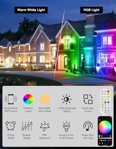 Spot Lights Outdoor, Smart LED RGBW Color Changing Landscape Lighting with APP and Remote Control, Music Mode, DIY Scenes, Timing, IP65 Waterproof Spotlights Plug in for Yard Garden, 4 Pack - Image 3