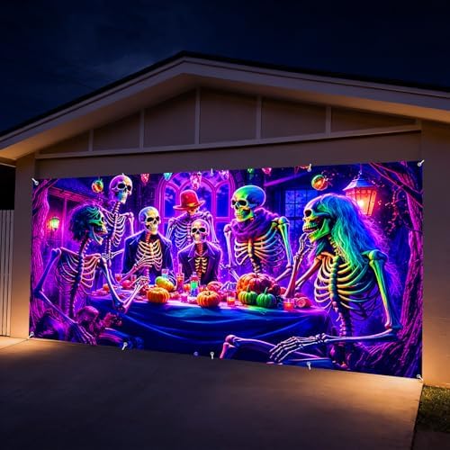 7 x 16 ft Skeleton Feast Halloween Garage Door Decorations Halloween decorations Witch Door Cover, Hanging Banner Backdrop Mural for Home, Outdoor, Indoor, Spooky Party, Wall, Window - Image 2