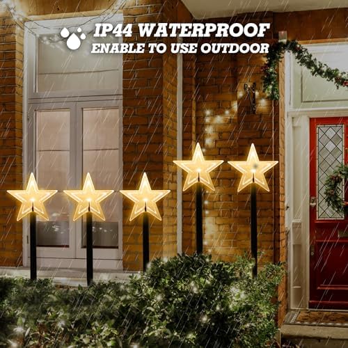 Mycznsyard Christmas Star Pathway Light 5 Pack Christmas Decorative Lights Battery Powered Waterproof LED Night Lights for Outdoor Ground Lawn Landscape Holiday Party Christmas Decor (Warm White) - Image 5