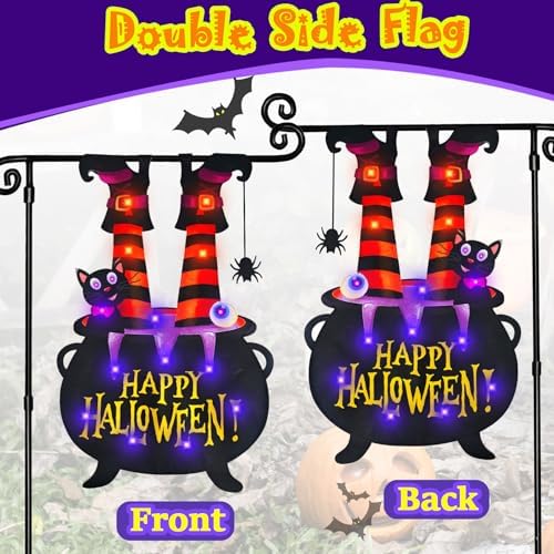 Halloween Lighted Garden Flag, Witch Feet Yard Decor, 28x40 In - Image 5