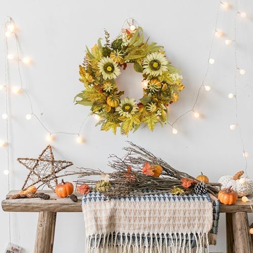 YNYLCHMX 20" Fall Wreath for Front Door, Sunflower, Pumpkin and Berry Decor - Image 4