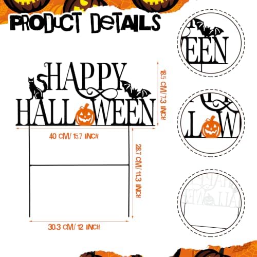 Amyhill Halloween Happy Sign Metal Garden Stakes Halloween Spooky Pumpkin Lantern Bat Cat Outdoor Yard Decorations with Stakes Decor for Indoor Home Lawn Porch Backyard Holiday Decor - Image 3