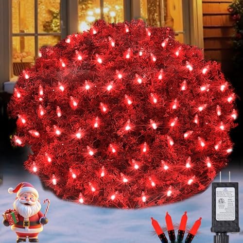 Christmas Net Lights Outdoor for Bushes, 6x5ft 120LED Net Light Outdoor Mesh Lights, Connectable Waterproof Net Light for Bushes,Garden,Yard,Trunk,Xmas Tree,Christmas Décor (Red) by Aolupal