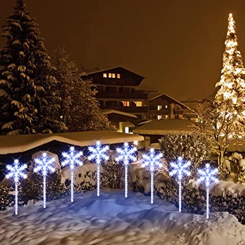 Ultra-Bright Shooting 17" 568 LED Snowflake Lawn Stake Light 4 Stakes Total Christmas Outdoor Decoration with UL Standard Adaptor for Outdoor Pathway Lawn Holiday Party Home(White and Blue) - Image 5
