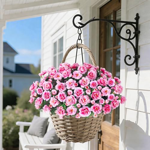 HyeFlora Artificial Faux Outdoor Flowers Plants for Spring Summer Decoration, Fake Silk Camellia UV Resistant Look Real for Planter Outside Front Door Porch Patio Balcony, 3 Large Bundles - Image 3