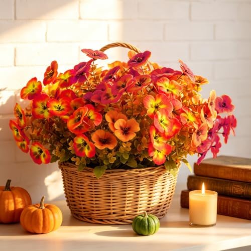 12 Bundles Artificial Fall Flowers Outdoor UV Resistant Autumn Decor by MYUPDALIN
