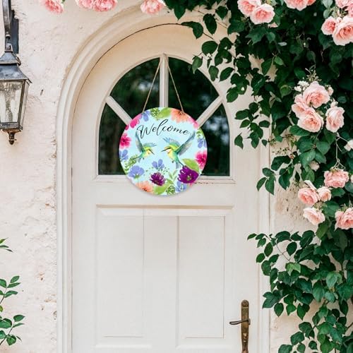 Welcome Spring Hummingbird Birds Door Signs, Floral Wood Hanging Decor, Flowers Farmhouse Outdoor Outside Porch Front Door Decorations -008 - Image 5