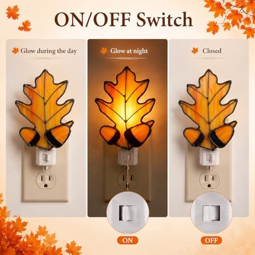 Baquler 2 Pcs Stained Glass Maple Leaf Night Light Plug into Wall - Image 3