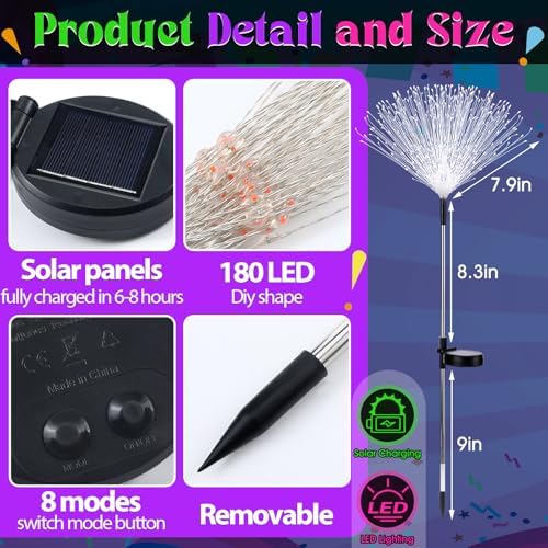 Tujoe 4 Pack Halloween Outdoor Garden Decoration Solar Firework Lights - Image 5