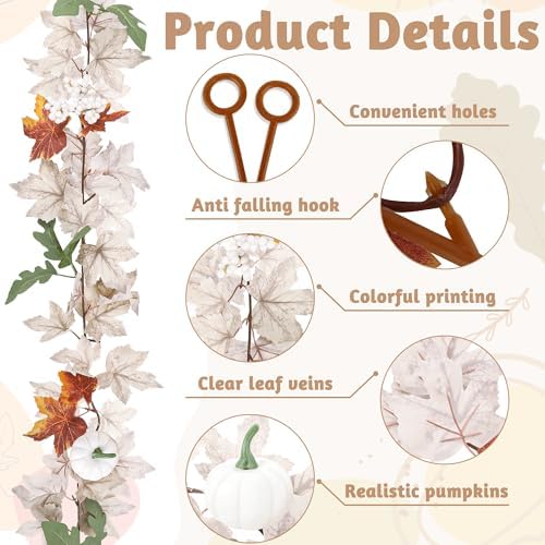 2Pack 11.8FT White Fall Maple Leaf Garland for Halloween Wedding Decoration - Image 3