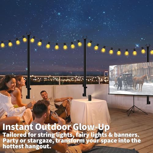 AHRLHR 10 Pack String Light Poles for Deck,5 Ft String Light Poles for Outside with Fixing Clips,Metal Poles for Outdoor String Lights, Hanging Light Poles for Fence Garden Backyard Wall Bistro - Image 5