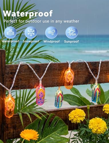 Slipper String Lights, 8.5FT 10 LED Beach Themed Lights with UL Certified Plug, Waterproof Tropical Party Decorations for Patio, Warm White Hawaiian String Lights for Garden Backyard Bedroom Decor - Image 2