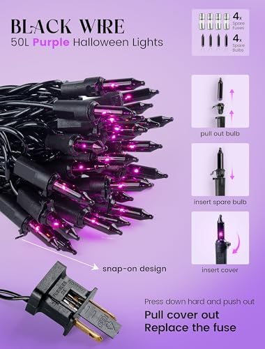woohaha Purple Halloween Mini String Lights,11FT 50 Count with Black Wire - Image 3