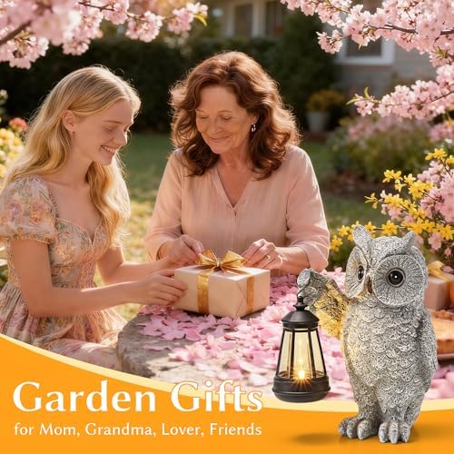 Solar Owl Garden Statues & Light, Outdoor Resin Yard Figurine Decor - Image 6