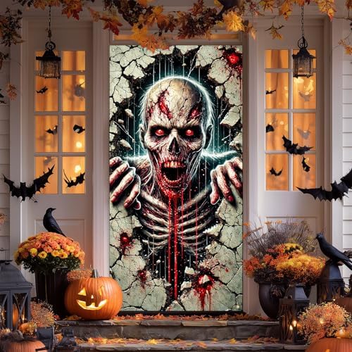 IVN Halloween Cracked Wall Skeleton Door Cover Decorations 35x71 Inch by IVN