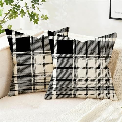RABUSOFA Pillow Covers 18x18 Inch Indoor Outdoor Waterproof Set of 2 Buffalo Plaid Striped Holiday Decorative Cushion Cases for Home Patio Decor Decorations Couch Black - Image 5