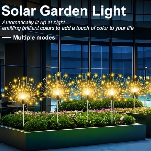 Solar Firework Garden Lights Outdoor, 4 Pack 240 LED Warm White Solar Firefly Lights with 8 Modes, Waterproof Solar Garden Decorative Lights for Yard Patio Pathway Lawn Flowerbed Backyard Decor - Image 5