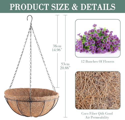 AGIRL Artificial Hanging Flowers with Baskets for Outdoors(Purple) - Image 2