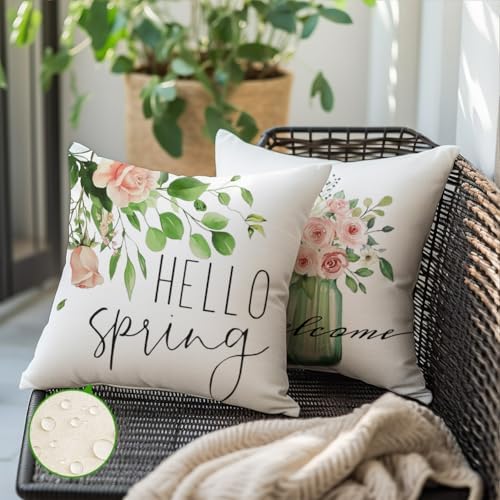RABUSOFA Spring Pillow Covers 20x20 Inch Set of 4 Outdoor Waterproof Spring Decorations for Home,Green Farmhouse Decor Throw Decorative Pillows for Couch Patio - Image 4