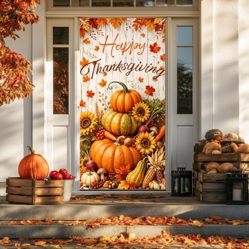 BlissYard Thanksgiving Door Cover Stacked Pumpkin Harvest 35 x 71 Inch - Image 5
