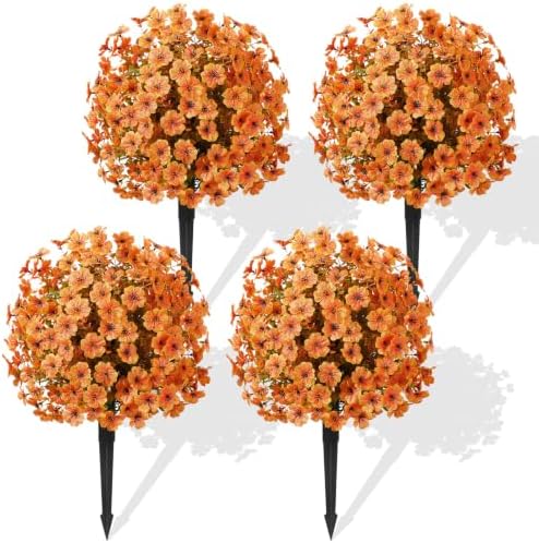 Alupssuc 4Pcs Artificial Fall Ball Flowers for Outdoors, Fake Plants by Alupssuc