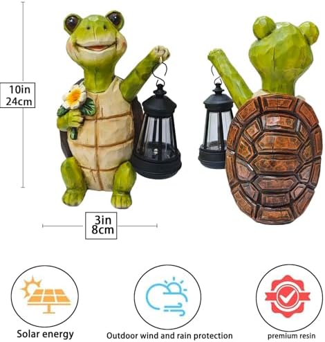 Solar Turtle Garden Statue, Resin Figurine with Hanging Solar Lantern Outdoor Statues for Patio (Turtle 1) - Image 3