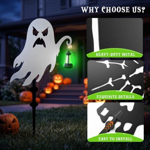 Halloween Ghost Garden Stakes, 4-Pack Solar Lighted Yard Decor - Image 5