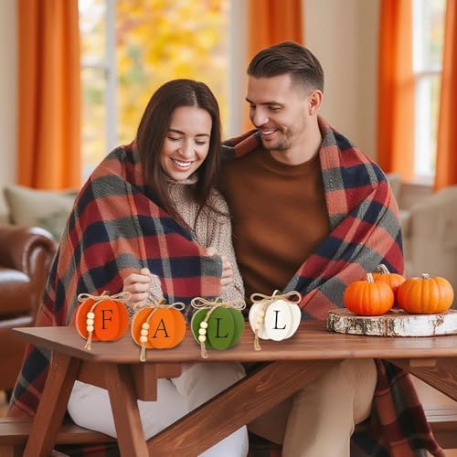 PETKNOWS 4Pcs Fall Pumpkin Wooden Signs for Thanksgiving Tiered Tray Decor - Image 5