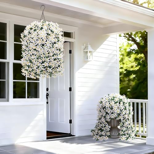 Ivydale Artificial Lily Flowers for Outdoors Fake Hanging Flower Vines for Outside Decoration, UV Resistant 2PCS Faux Plants for Patio Porch Balcony Garden Yard, White - Image 6