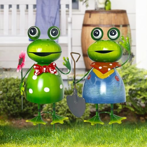 HONGLAND Metal Yard Art Garden Decor for Outside - Cute Frog Outdoor Decor - 3D Spring Frogs Figurine Garden Sculptures & Statues - Gifts for Grandma Mom - 2 Pcs - Image 3