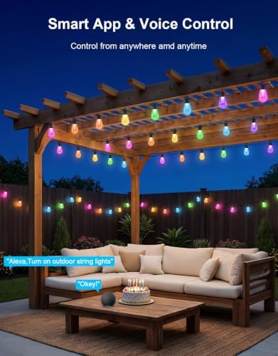 APPECK RGBW Outdoor String Lights 150ft, Smart Patio Light with 45 LED Bulb - Image 4