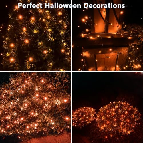 HISHINY Halloween Lights Outdoor,144LED 6ftx6ft Orange Net Lights with Connectable, Waterproof,UL Certified and Durable Black Wire Design for Bushes,Trees, Outdoor Indoor Party Decorations - Image 2