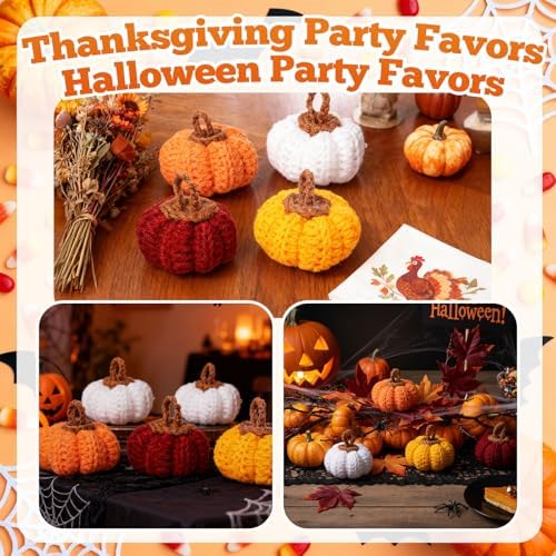 Remagr 20 Pcs Knit Pumpkins Fall Decor 2 Inch Thanksgiving, Orange Series - Image 6