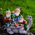 Upgraded Size Solar Garden Outdoor Statues Gnome Turtle Three Gnomes Having Party on Turtle with 7 LED Lawn Decor Outside Decorations for Patio, Balcony, Yard Ornament Unique Garden Gift by NATASE