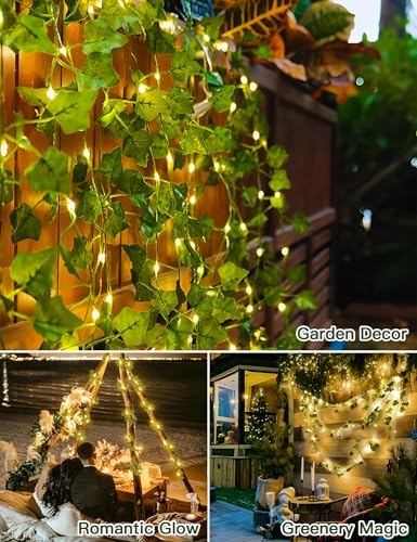 suddus Solar Ivy String Lights, 33ft 100 LED Vines with Lights Warm White - Image 3