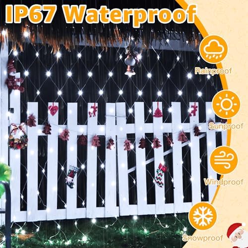 Ollny Net Lights Outdoor Mesh Lights IP67 Waterproof, 210LED 10x7ft Cool White Christmas Net Lights, Connectable Remote 8 Modes Tree Light for Bushes Shrubs Lawn Indoor Decorations - Image 5