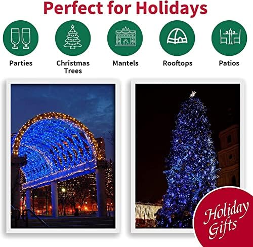 LAMPHOME Blue Christmas Lights Decoration 300Lights 63.8ft(2pk of 150L) UL Certified Mini Bulb String Lights Set Hanukkah Traditional Light for Outdoor Christmas Tree Garden Holiday Party Patio Decor - Image 7