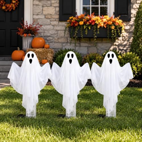 Fun Express Halloween Ghost Yard Stakes - 3 Pack Lighted Lawn Decorations - Image 6
