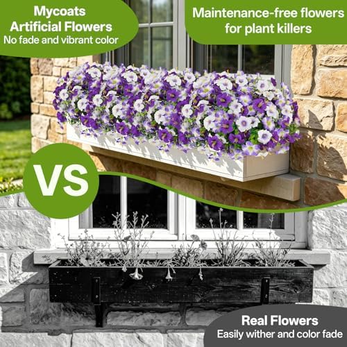 Artificial Faux Petunias Flowers for Outdoors, 12 Bundles UV Resistant Fake Petunias Plants Realistic Silk Flower for Porch Planters Garden Porch Balcony Porch Yard Window Box - Image 4