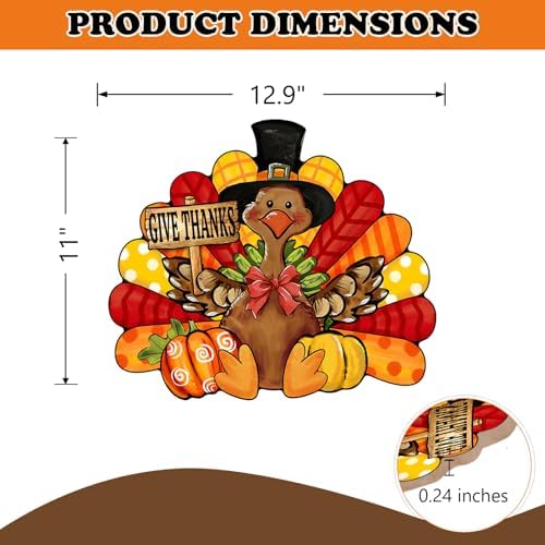 Thanksgiving Turkey Front Door Sign, Fall Give Thanks Farmhouse - Image 2