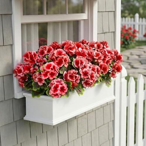 lovemoon 16 Pcs Artificial Geranium Plant Realistic Silk Flowers for Outside UV Resistant Faux Geraniums Flowers for Indoor Outdoor Home Garden Office Decoration (16, Peach) - Image 3