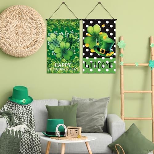 Tegeme 3 Pcs Happy St. Patrick's Day Banner Door Decoration St. Patricks Day Hanger Door Sign Green Shamrock Hanging Flag Ornaments for Irish Party Holiday Outdoor Indoor Home - Image 5