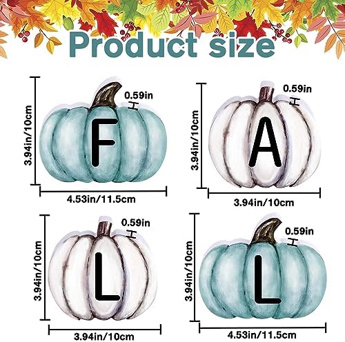 YUJUN 4 Pieces Fall Pumpkin Wooden Signs Decoration,Blue Autumn Tiered Tray Pumpkin Tabletop Decor for Thanksgiving Fall Home Kitchen Harvest Party Decor Supplies - Image 2
