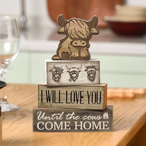 Moucuny 4 Pcs Highland Cow Table Decorations Cow Wooden Signs - Image 2
