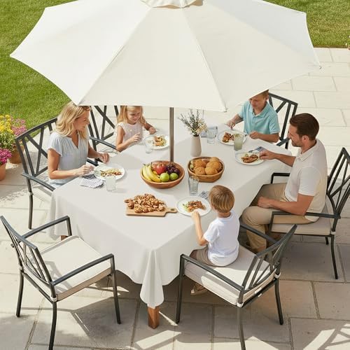 LUSHVIDA Rectangle Outdoor Tablecloth with Umbrella Hole 60x102 Inch Beige - Image 2