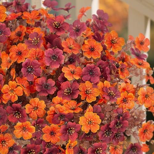 Ammyoo Fall Mums Artificial Flowers for Outdoors Potted, 12 Bundles Fake Fall Daisy Flower with Realistic Eucalyptus Leaves, Fake Plants for Greenery Boxwood Porch Patio Garden Pot Courtyard Lawn - Image 3