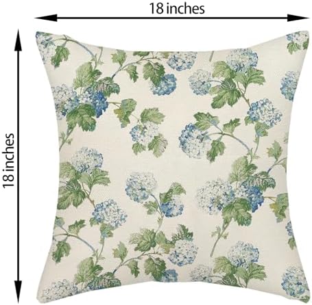 Blue Green Floral Pillow Covers 18x18 Inch 2 Pcs Vintage Flower Decor Throw Pillows Hydrangea Seasonal Spring Summer Outdoor Farmhouse Decoration Pillowcase Linen Cushion Cover for Couch Sofa Bed - Image 6