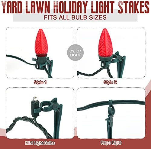 12 Inches Christmas Light Stakes Universal Yard Lawn Holiday Light Stakes C7 C9 String Lights Ground Stakes for Christmas Outdoor Lights Holders on Yards, Driveways, Pathways (50, Green) - Image 7